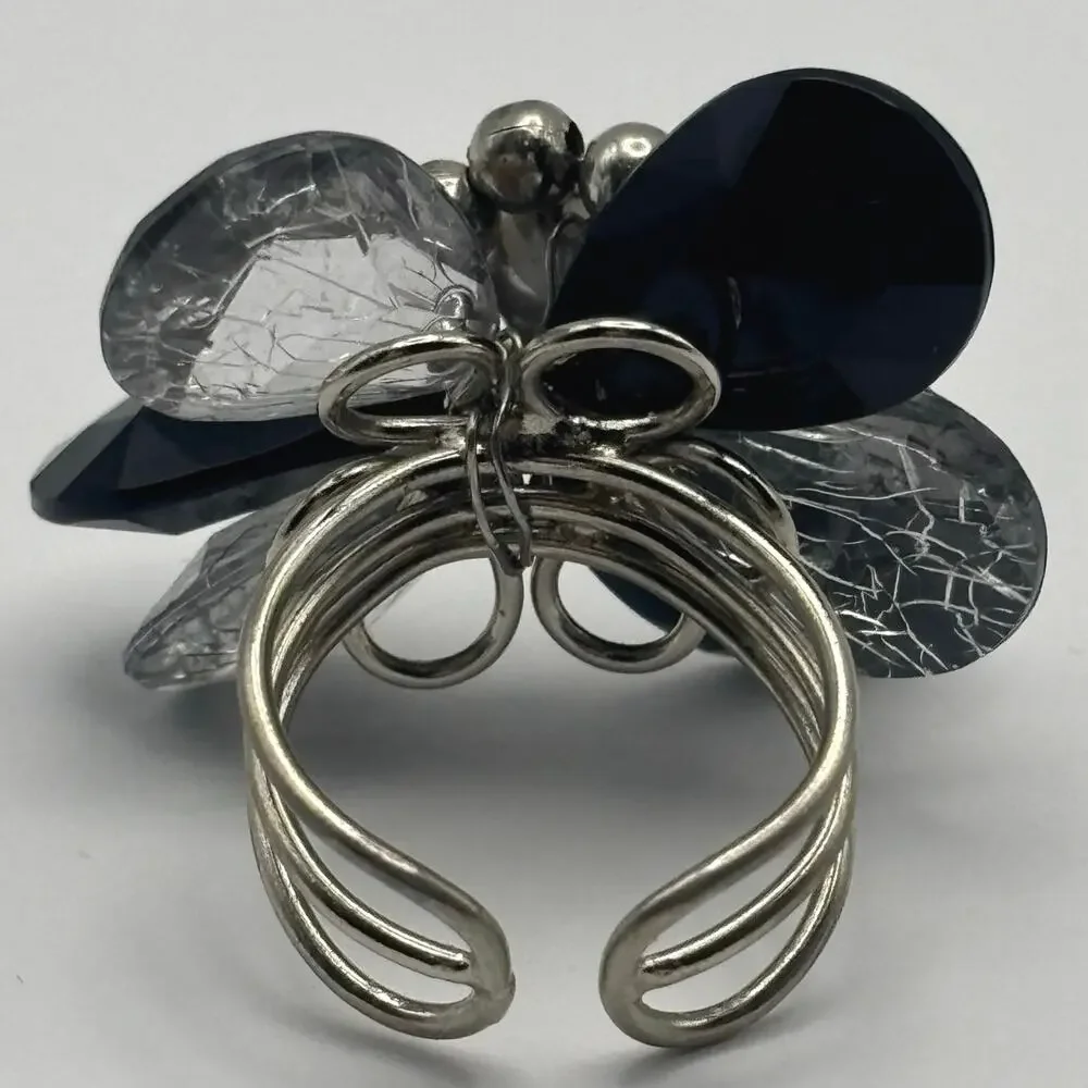Black & Silver Floral Ring